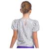 Girls Short Puff Sleeves Shiny Sequins Top Jazz Dance Cheerleading Performance Wear