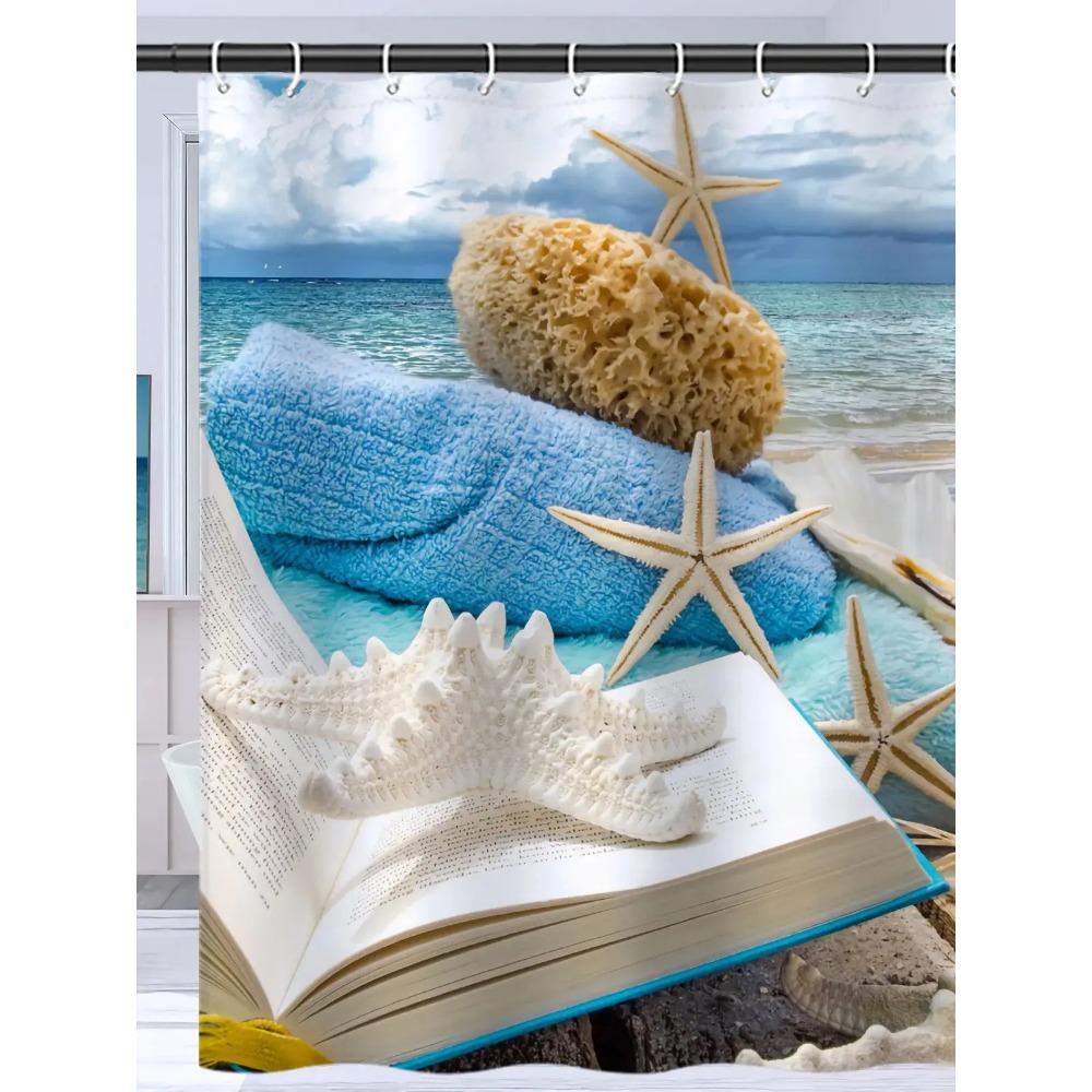 Занавеска для ванной с рисунком морских звезд, водонепроницаемая, устойчивая к плесени, перегородка для ванной комнаты для разделения сухой и влажной зон с крючками