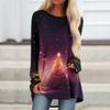 Women's Fashionable Loose Mid-length Round Neck Pullover Christmas Printed Raglan Sleeves Long-sleeved Casual Top