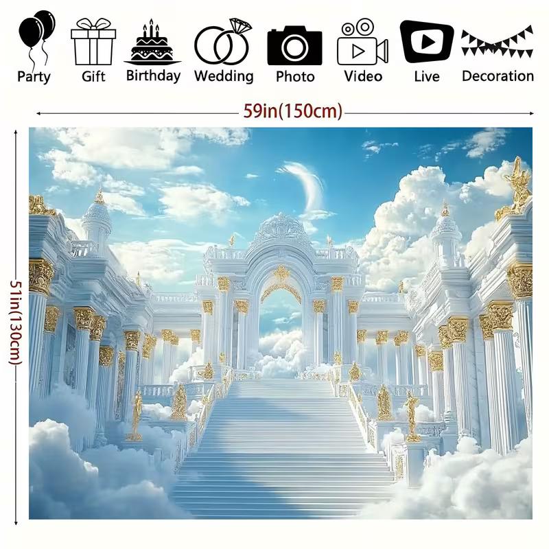 2D Фон Дворец Небес Бело-Золотые Облачные Ступени Фотофон