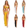 Womens Egyptian Cosplay Crop Top & Skirt Set S-4XL - 4-Piece Ancient Queen Outfit with Collar Sleeves, Side Slit & Metallic Patchwork
