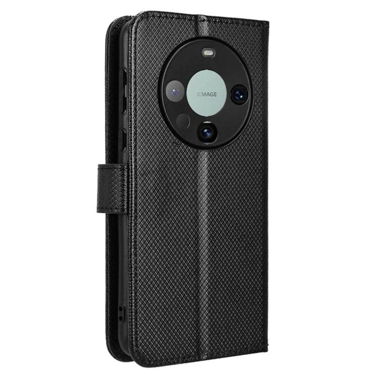 Чехол-подставка из искусственной кожи для Huawei Mate 60 с защитой от царапин и ромбовидной текстурой, чехол для телефона из искусственной кожи