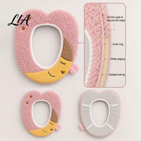 Adhesive Toilet Seat Protectors Plush Cartoon Mat, Soft Thickened Washable Bathroom Pad Portable Handles with Handle, Warm Skin-Friendly Cushion
