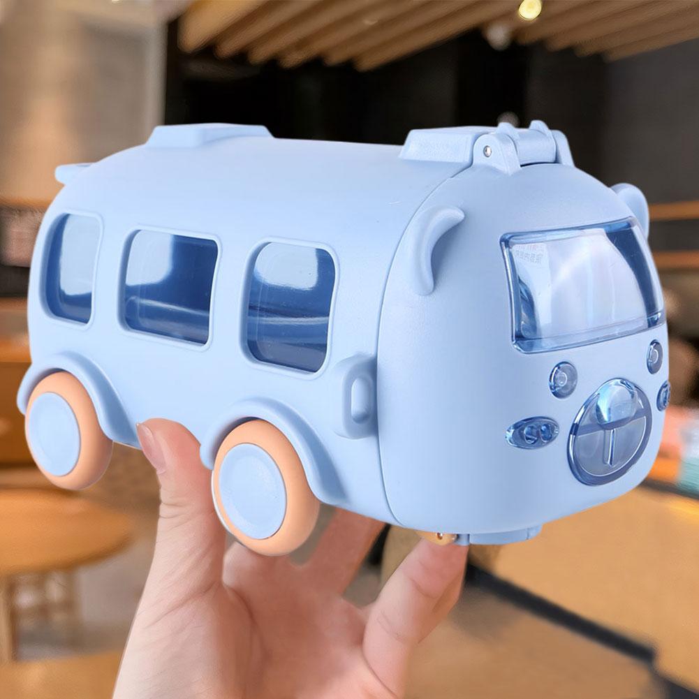 Симпатичная автомобильная бутылка для воды в форме автобуса с подвижным ремешком на колесах, пластиковая бутылка для питья, герметичная для мальчиков и девочек