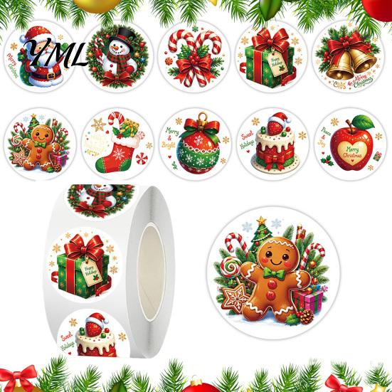 Snowman Gingerbread Man Decals Christmas Round Stickers, Santa Claus And Patterns Print, Baking Packaging Seal Self Adhesive Holiday Envelope
