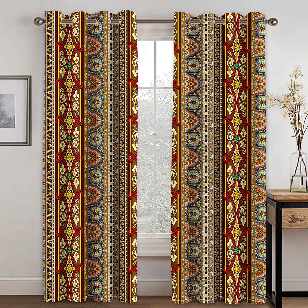 Eritrean Bohemia Boho Style Saba Barquote Abstract Ethiopian Set of 2 Window Curtains Suitable for Kids Bedroom Living Room Bathroom Kicthen Door