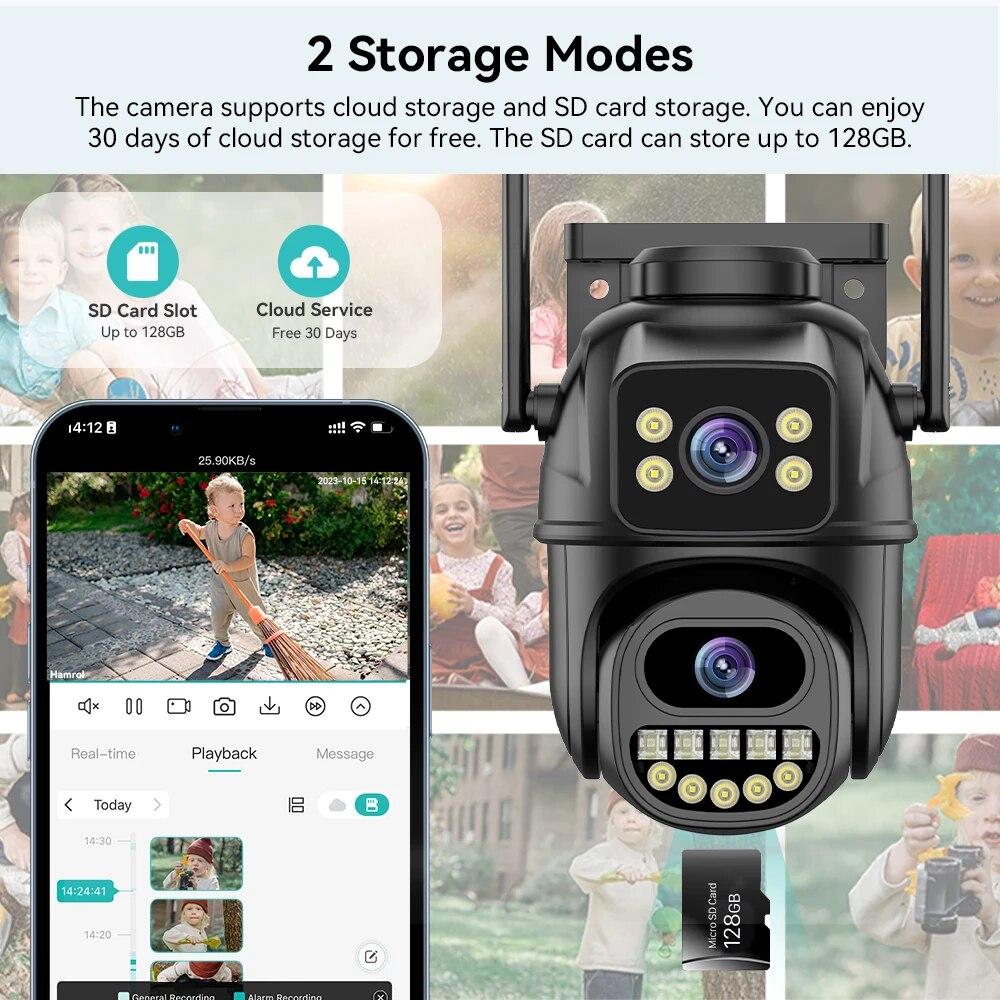 Новая IP-камера EU 4K 8MP WIFI PTZ с двойным объективом и двойным экраном Ai, автоматическое отслеживание цвета человека, ночное видение ICsee, уличная камера наблюдения
