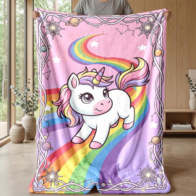 Magical Unicorn Rainbow Theme blanket Lightweight Warm Flannel Blanket Decorative Throw Blanket for Home Decoration