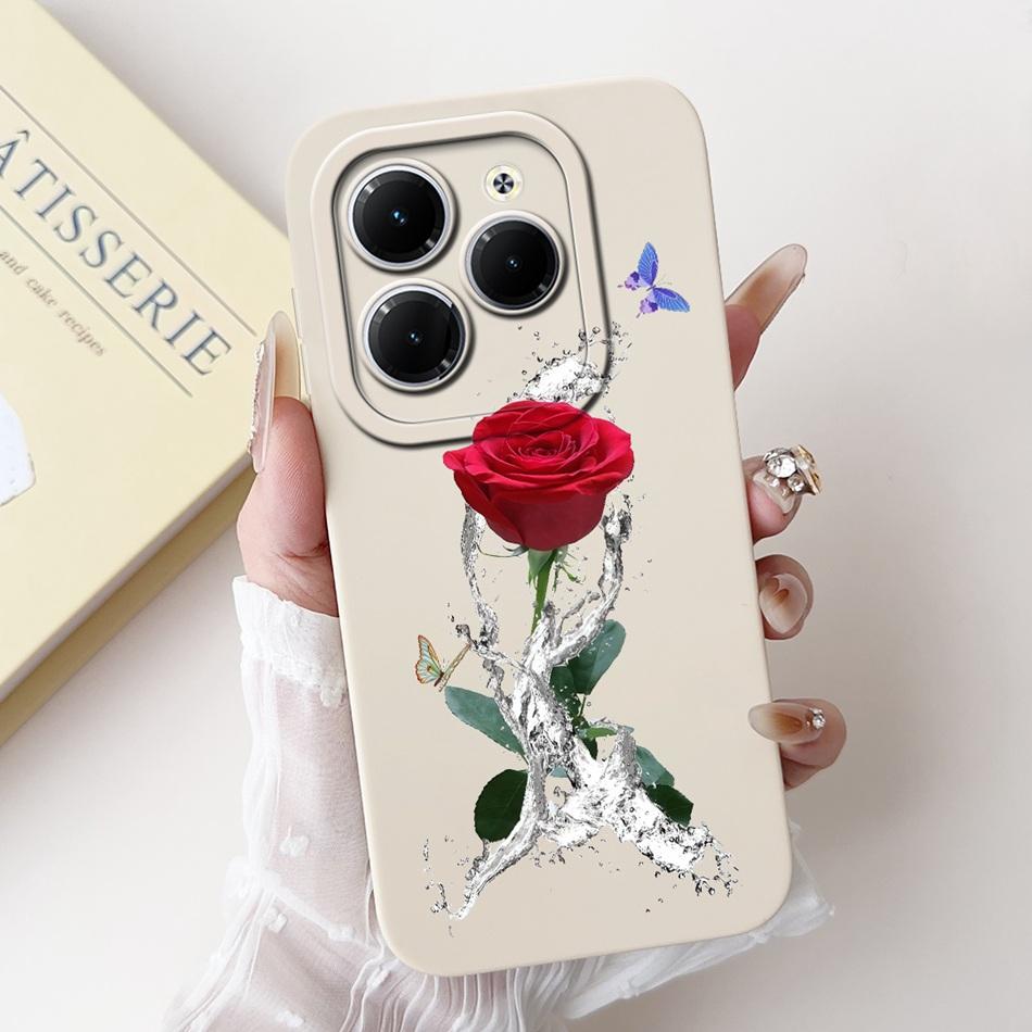 Для Infinix Hot 40 40i 40Pro Красивый Чехол для Телефона с Рисунком Розы и Бантом Для Infinix Hot40 40 Pro 40i Мягкие Силиконовые Ударопрочные Чехлы