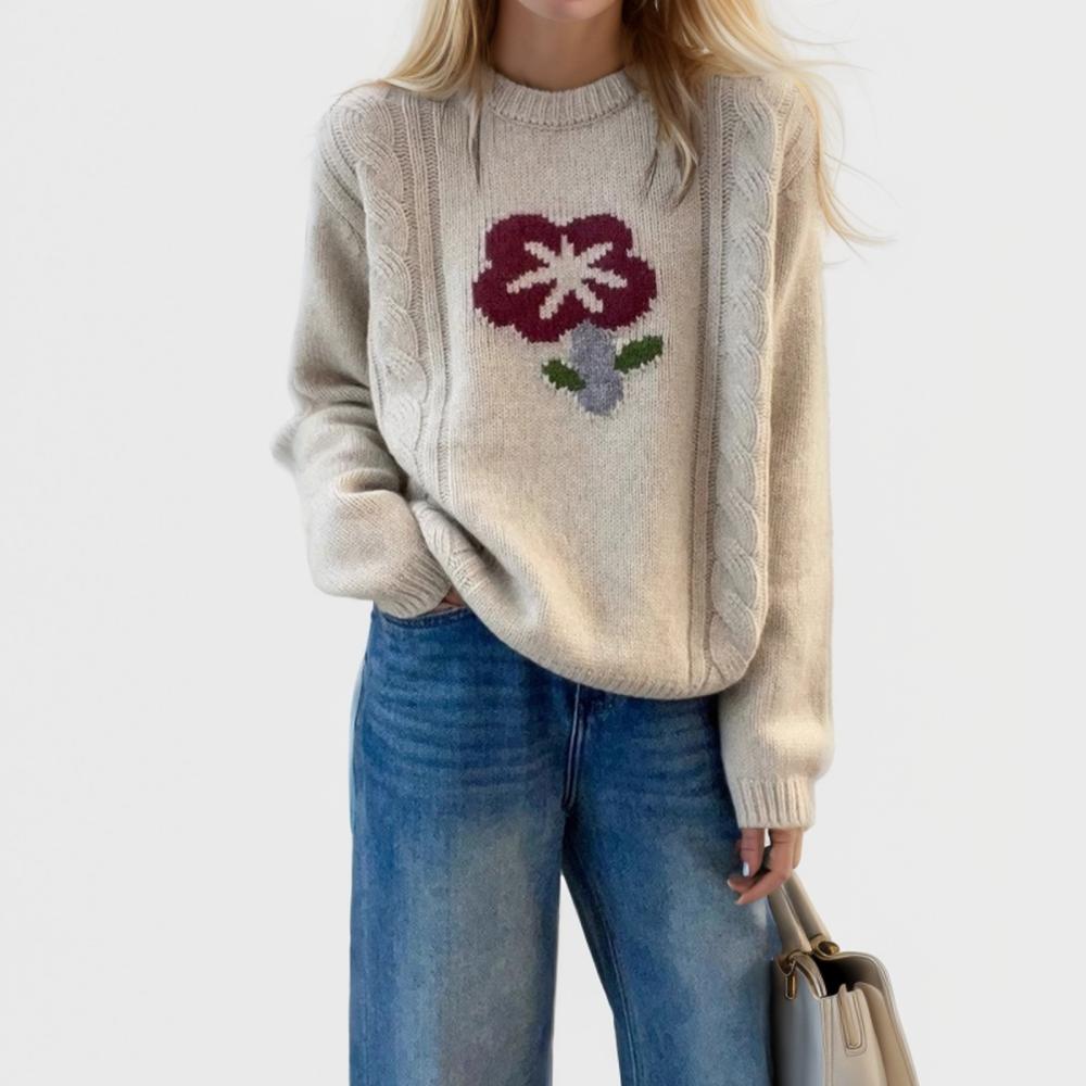 Dimanaf 2024 Новые осенние свитера, пуловеры, женские свитера с цветочным принтом, вязаные свободные свитера