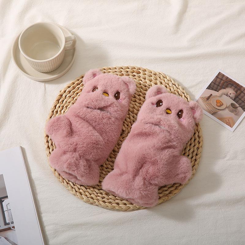 Cute Bear Gloves Women's Autumn and Winter Fleece Thickened Casual Windproof Cute Warm Plush Full Finger Neck