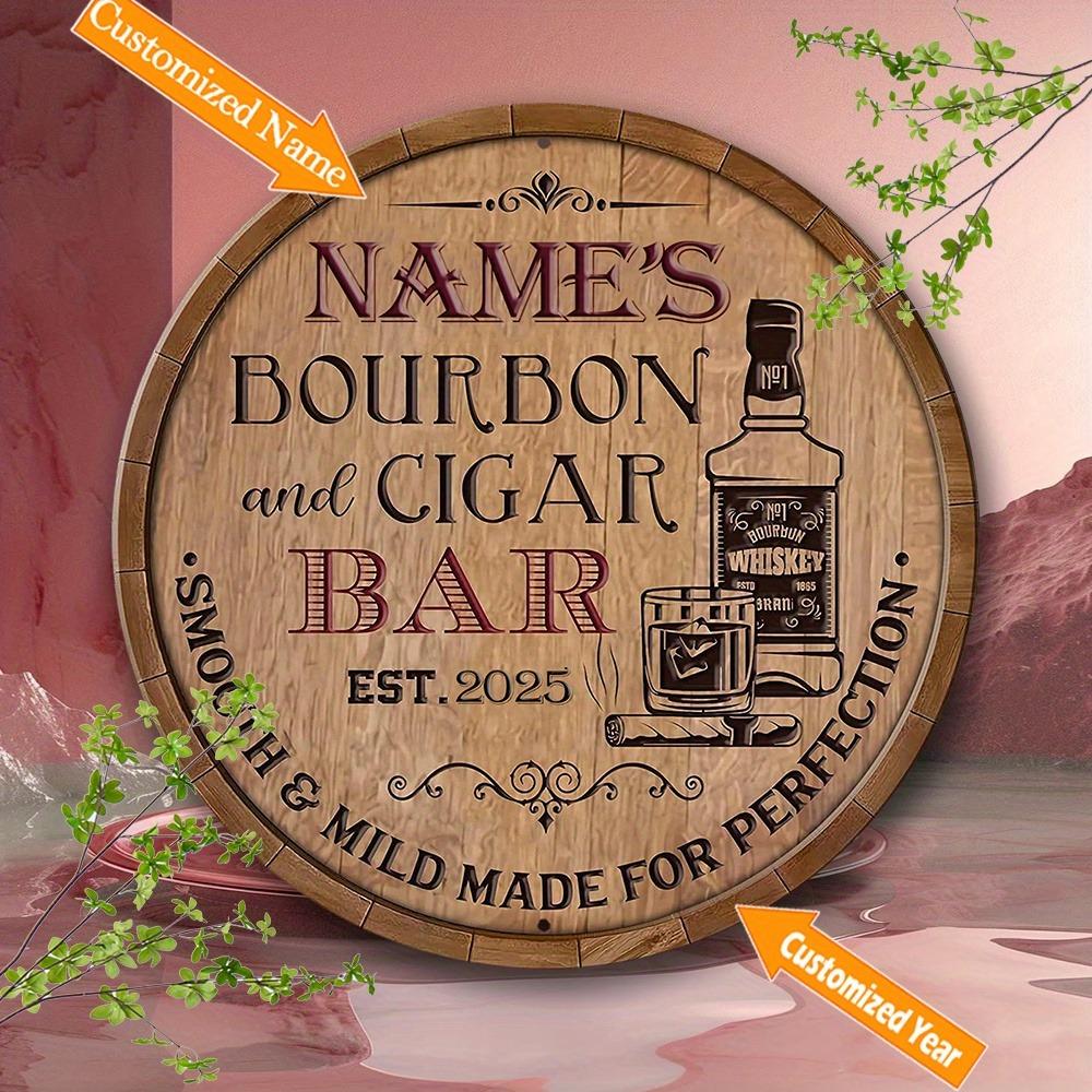 20x20см Круглая Ретро Алюминиевая Табличка Декор для Барного Салона Bourbon Cigar Металлическая Табличка на Заказ Дизайн с Виски