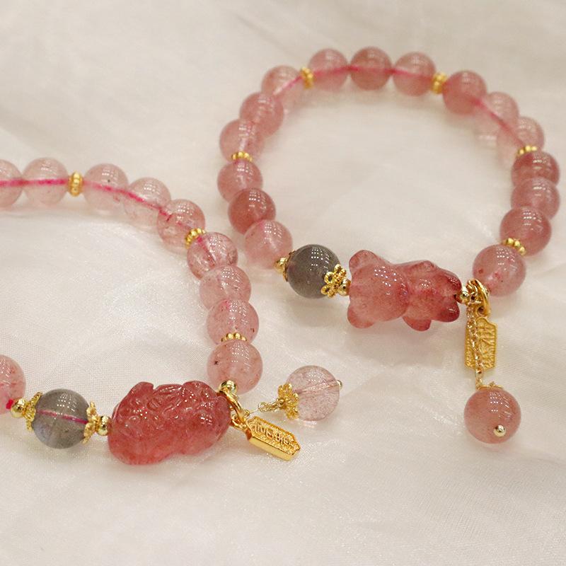 Super Natural Strawberry Crystal I Rabbit Bracelet Bangles Women Fashion Jewelry Accessories Gift