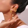 New Arrival Fashion Sea Snail Shaped Hoop Earrings 18K Gold Plated Freshwater Pearl Exquisite Elegant Women's Party Accessories