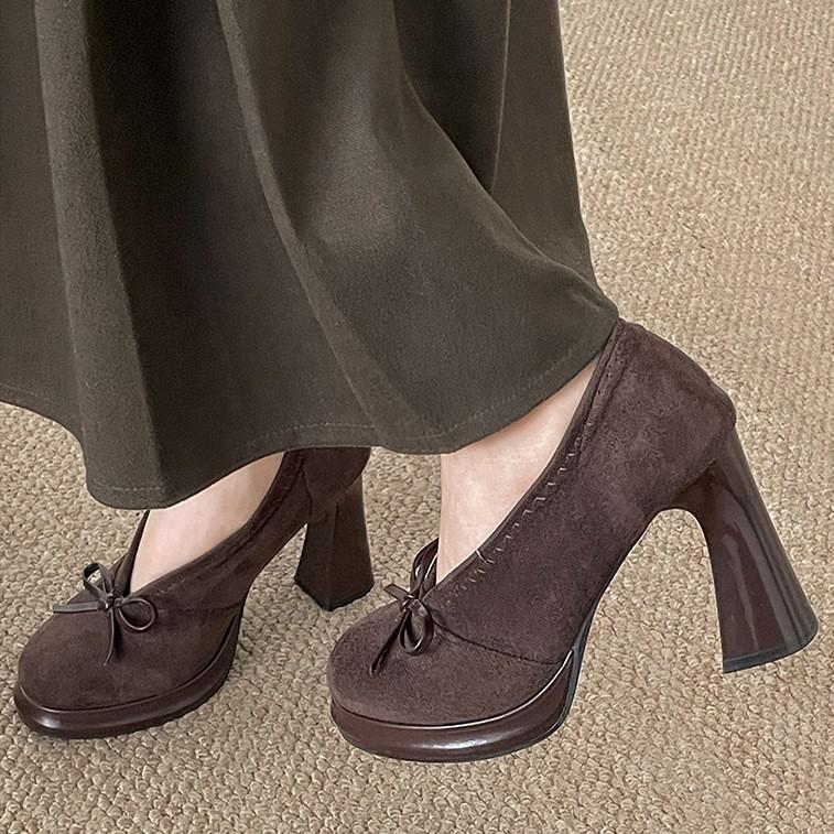 Коричневые туфли на высоком каблуке с бантом в стиле ретро, женские туфли на высоком каблуке, новая осенне-зимняя юбка 2025 года, французские туфли Мэри Джейн