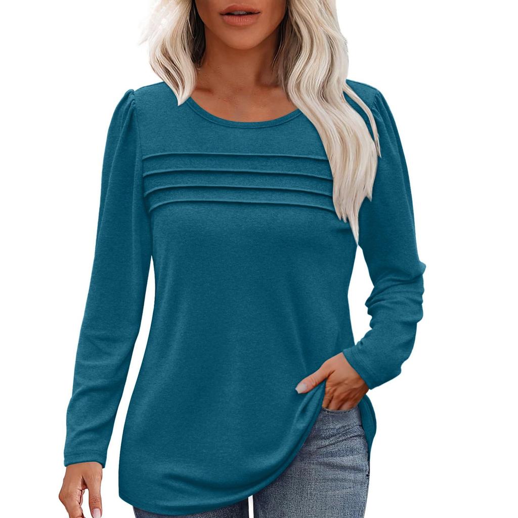 Женский свободный повседневный однотонный топ с круглым вырезом и длинными рукавами, модный топ