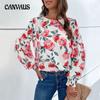 Весенне-осенняя женская блузка с принтом и круглым вырезом, пуловер с рукавами-фонариками, рубашка, топ с длинными рукавами