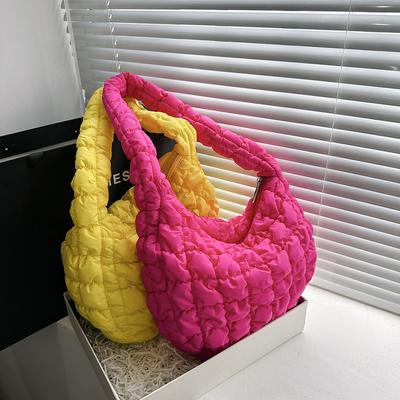 Сумка с хлопковой подкладкой, стеганая сумка в клетку, большая вместительная однотонная повседневная модная простая нейлоновая элегантная сумка для покупок и путешествий