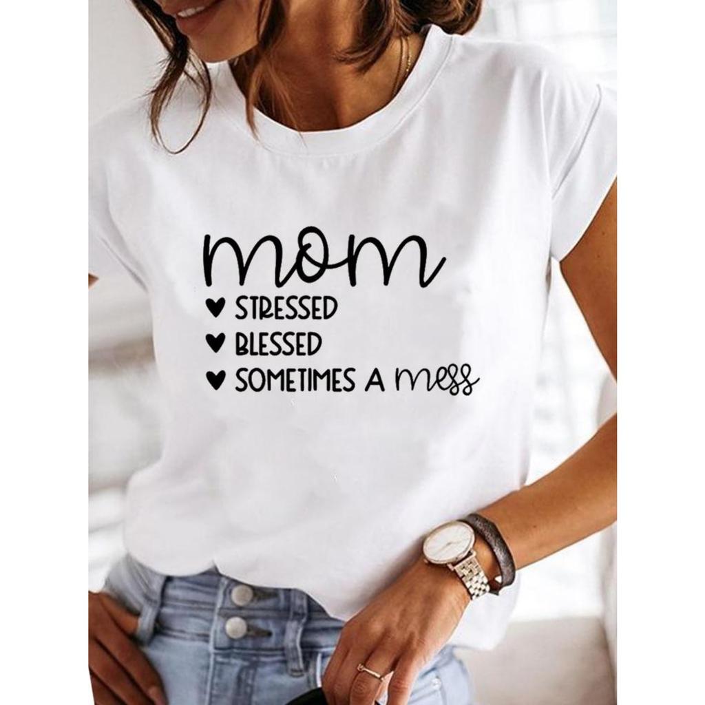 Women's Fashion Short-sleeved Casual T-shirt Clothes Summer  Clothing Ladies Print Graphic Tops
