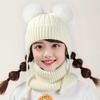 2 шт./набор Детская зимняя шапка и шарф Набор Декор плюшевым помпоном Однотонный Плюшевая подкладка Вязаная шапка Теплый комплект шарфа
