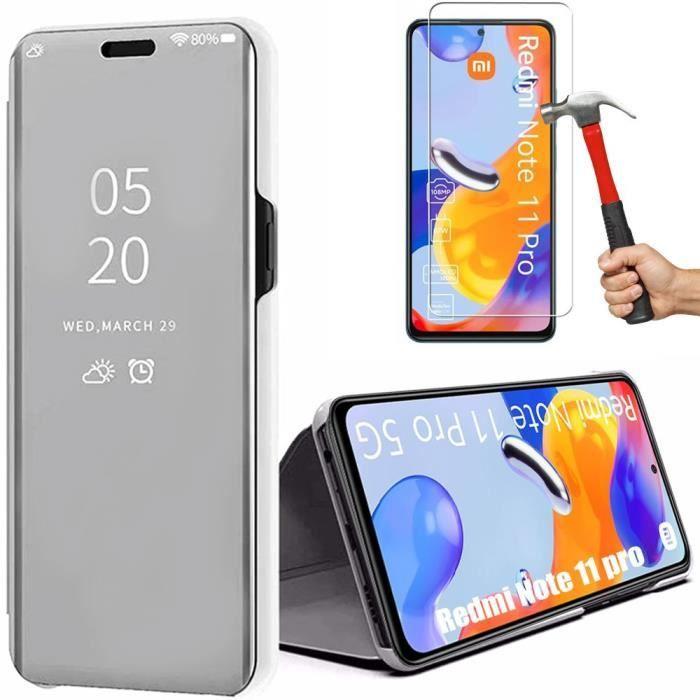 Coque de protection pour Xiaomi Redmi Note 11 Pro 5G/4G - E.F.CONNECTION - Effet Miroir Antichoc - Argenté - 2 Verres Trempés