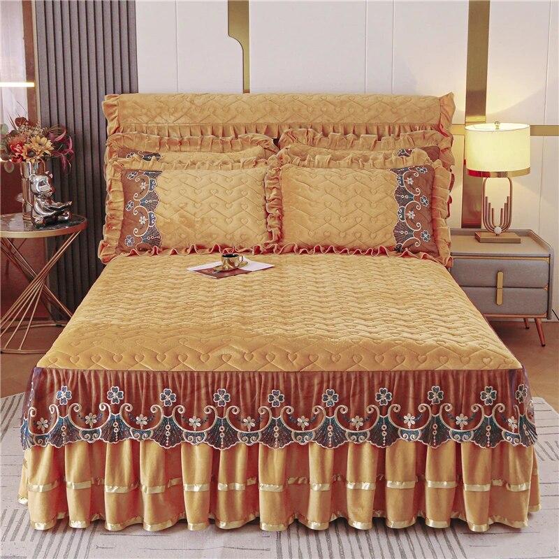 Luxury Winter Bedspread On The Bed Thick Home Lace Bed Skirt-style Bed Sheets Embroidery Cotton European-style Bed Spreads
