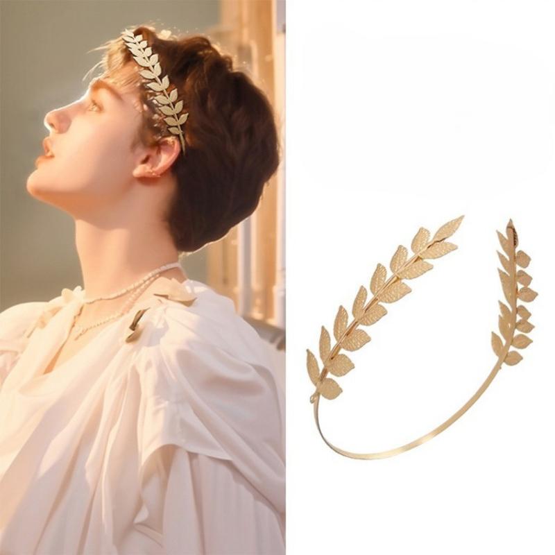 Ретро Золотой Цвет Лист Повязка на Голову Головной Убор Корона Тиара Головной Убор Богиня Греческое Украшение для Головы Свадебные Аксессуары для Волос Невесты