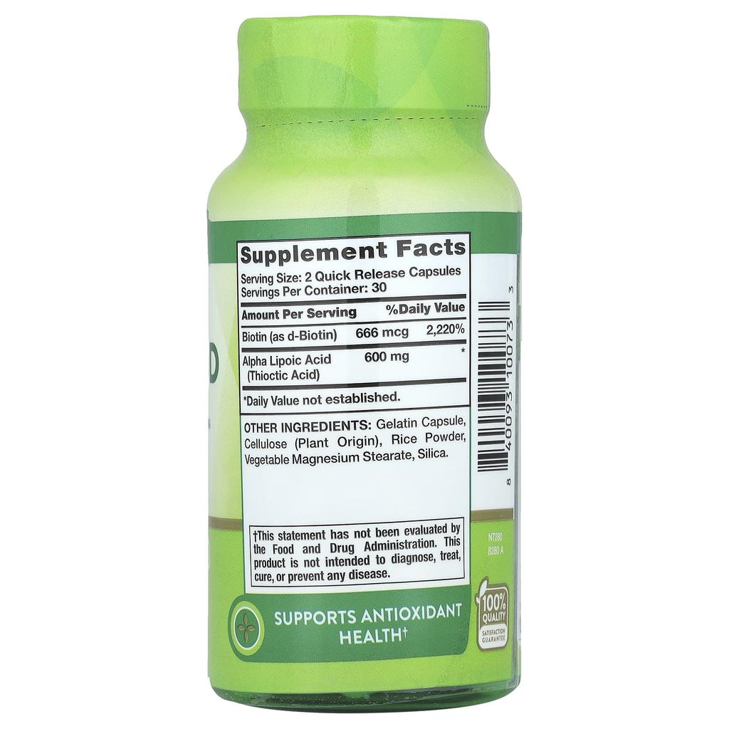 Nature's Truth Alpha Lipoic Acid, 60 Rapid Release Capsules