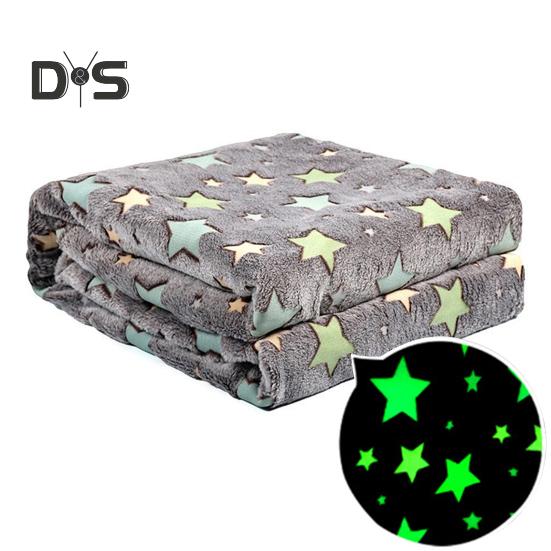 Double Sided Flannel Luminous Blanket Star Moon Dinosaur Graphics Glow-in-the-Dark Blanket Thermal Blanket for Kids Bed Stroller Car or Couch