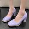 Shallow Chunky Women Shoes Square Toe High Heels Fashion Sexy Leather Pumps 2025 Trend Designer Dress Winter Mujer Zapatillas