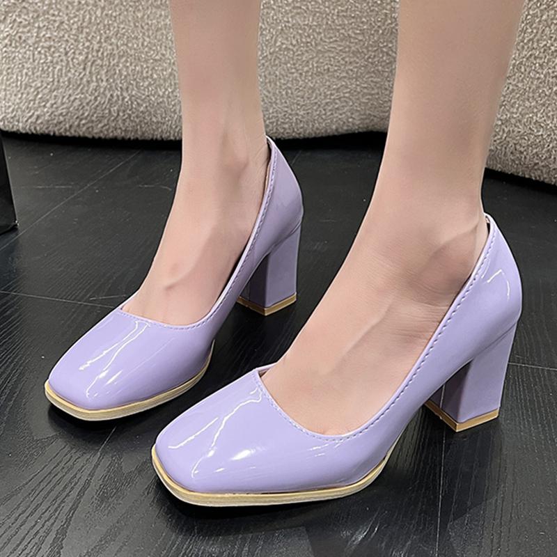 Shallow Chunky Women Shoes Square Toe High Heels Fashion Sexy Leather Pumps 2025 Trend Designer Dress Winter Mujer Zapatillas