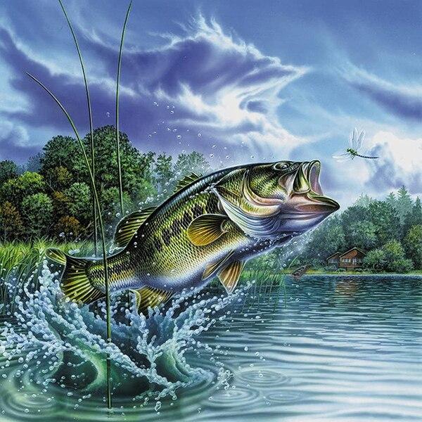 5d Алмазная картина Рыба Мозаика Животное Подарок ручной работы DIY Алмазная вышивка Крестом Озеро Домашний декор