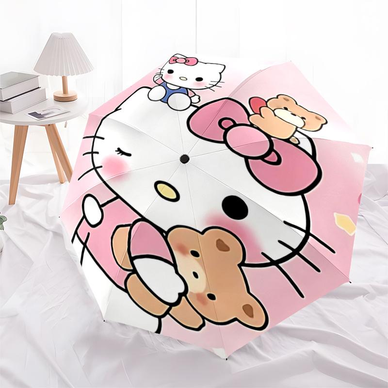 1pc Hello Kitty Automatic Folding Umbrella - Portable Tri-Fold Design with 8-Bone Iron Frame, Perfect for Outdoor Use, Festive Gifts, Travel, Daily Us