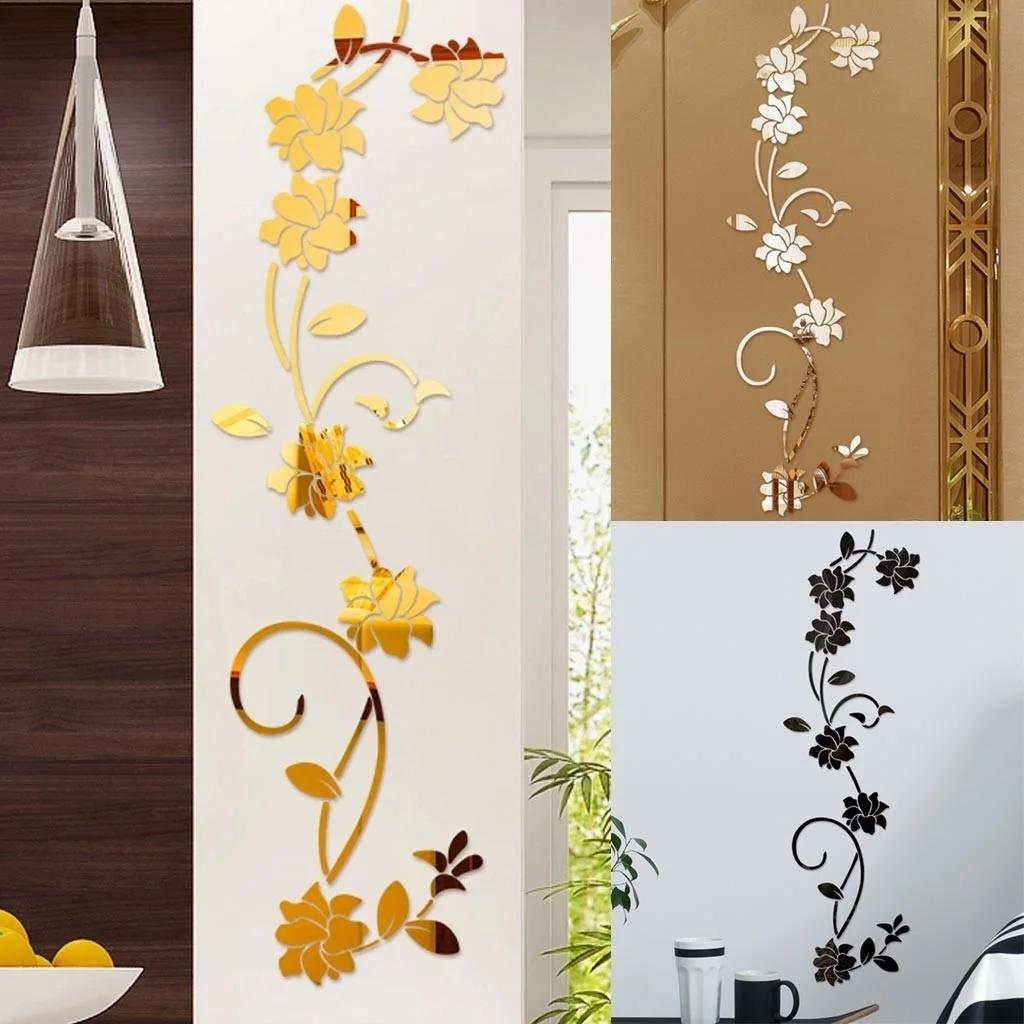 3D DIY Creative Flower Shape Acrylic Wall Sticker Modern Sticker Decorative Gift (Black, Gold, Silver) LS