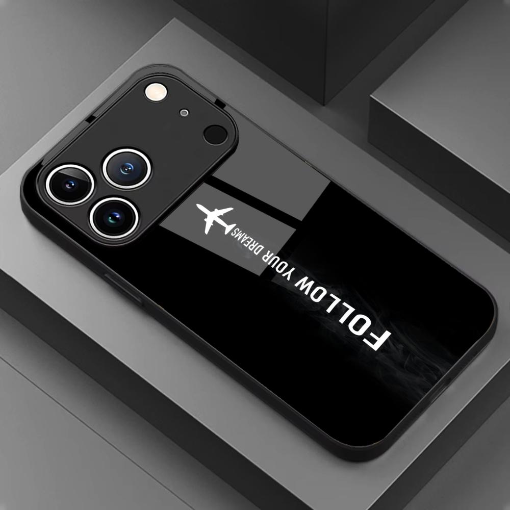 Minimalist Black Airplane Glass phone case mobile phones for iphone 17 pro max cover for iPhone 17 16 15 14 13 12 11pm Pro Plus