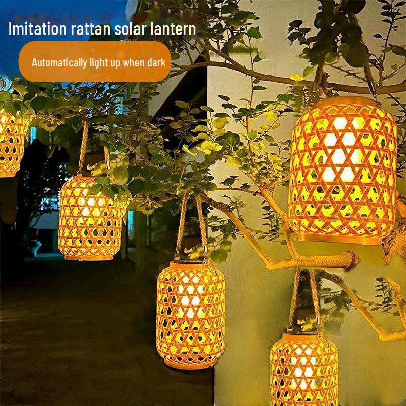Solar Rattan Lantern: Bamboo Weave for Courtyard and Garden Decoration