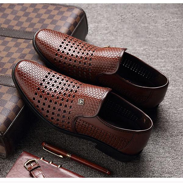 Summer Men's Hollow Leather Shoes Casual Soft Bottom Breathable Sandals Business Leather Shoes Dad Shoes