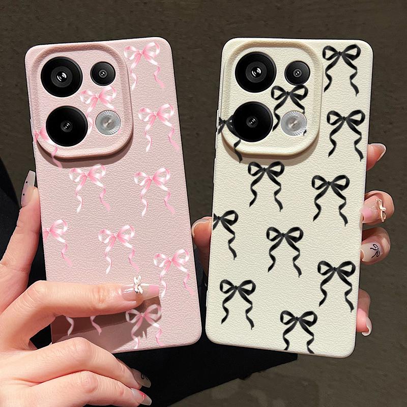 Мягкий чехол для телефона TPU с бантом для Xiaomi 13T Pro Poco X7 X6 M6 Pro Redmi Note 14 13 Pro 12 11, кожаная текстура, тонкая противоударная матовая задняя крышка