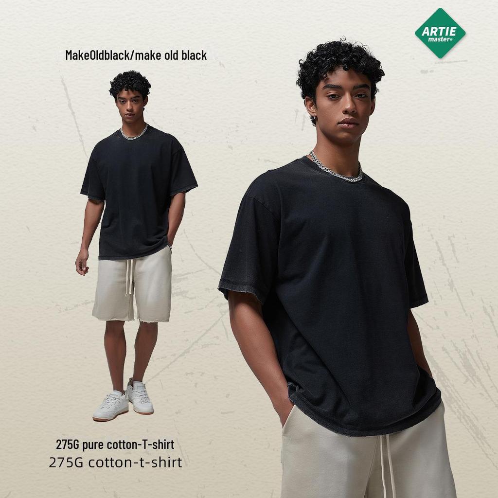 Мужская ретро-футболка ARTIE | Коллекция весна/лето 2024: 275 г Мытый, обжаренный, цветной, со старым краем