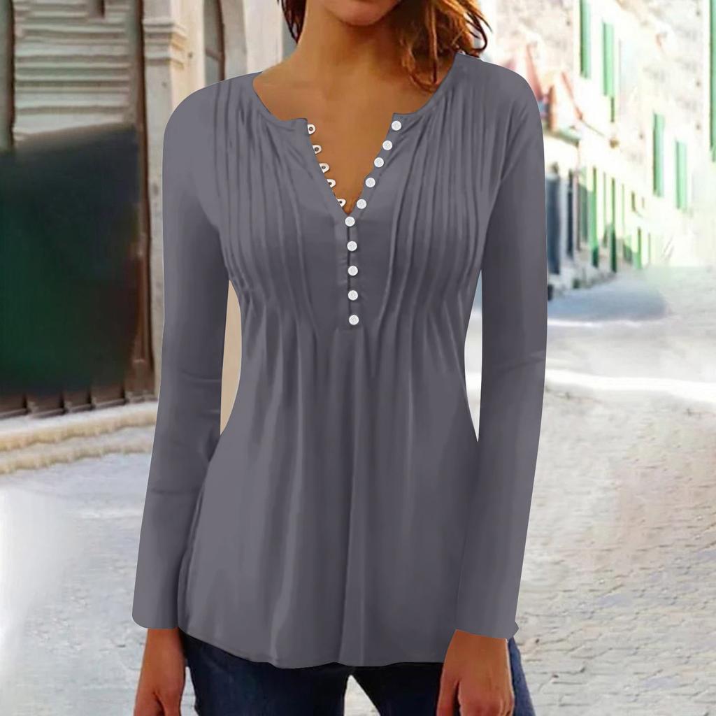 Long Sleeve Shirts For Women Fall Fashion Dressy Casual Blouses Trendy Pleated Tunic Tops For Leggings