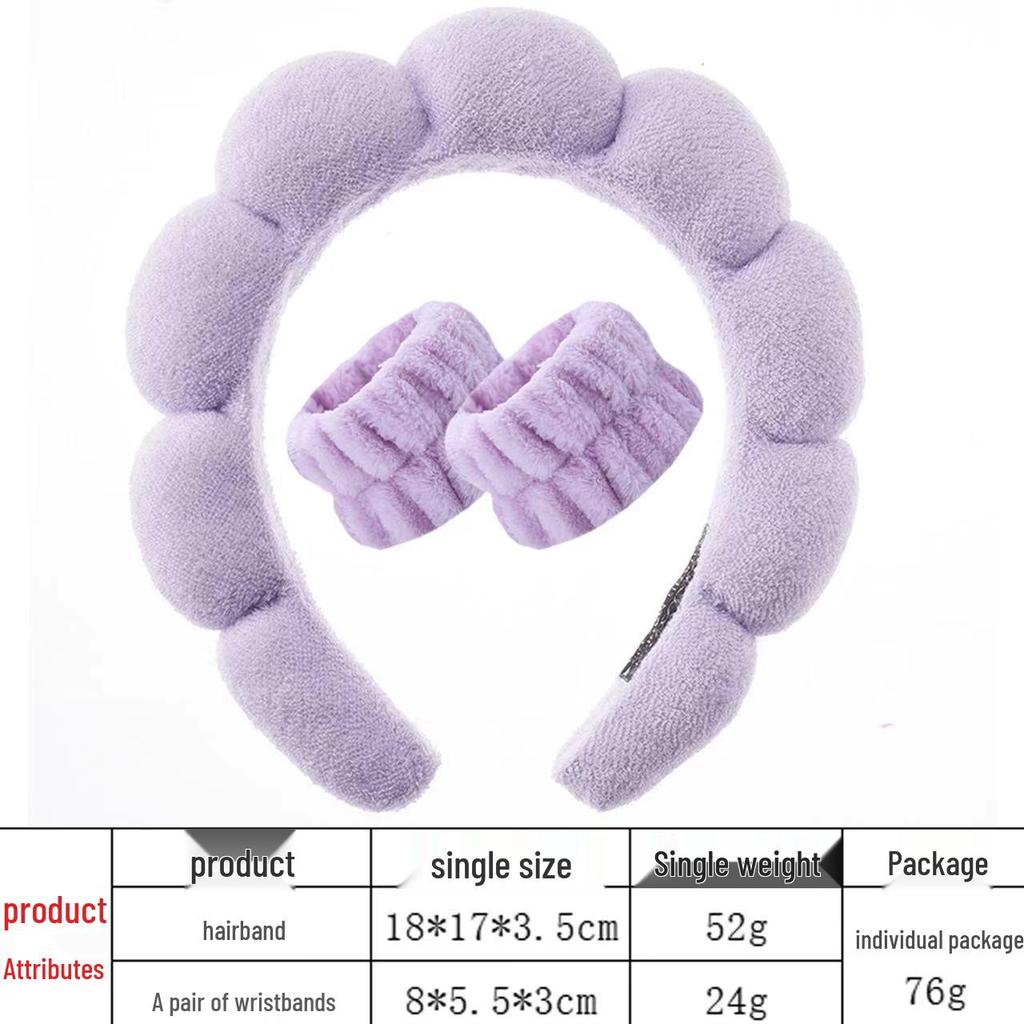 Face Washing Wristbands & Headband Set: Popular Style Hair Accessories for High Foreheads - Sponge Twist Cloud Design