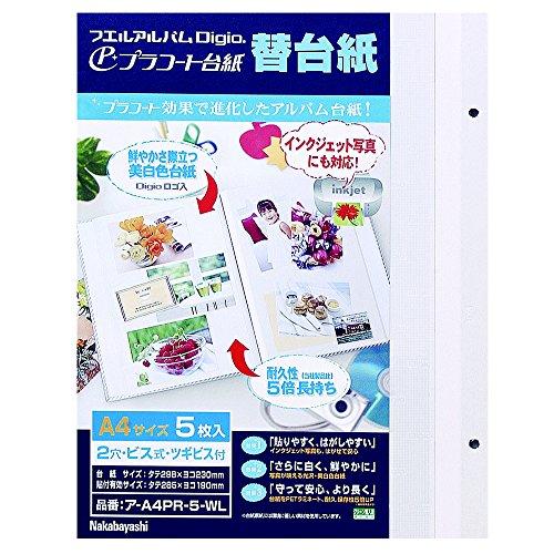Nakabayashi Free Album Replacement Pages, Plastic Coated Pages, 5-Pack, A4 Size, A-A4PR-5-WL
