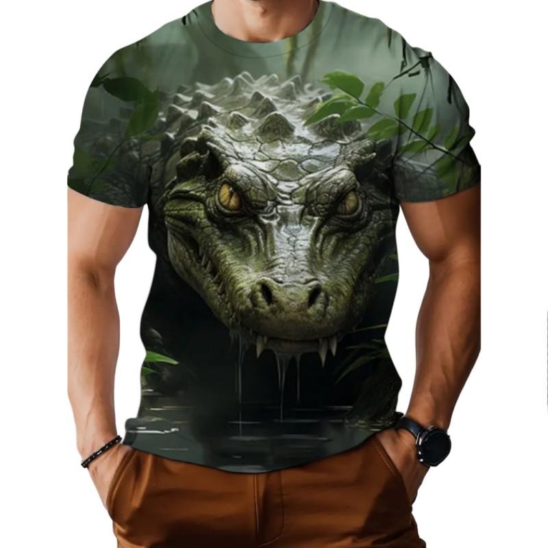 Футболка мужская летняя с коротким рукавом с принтом крокодила 3D, модная, повседневная, для активного отдыха, быстросохнущая, повседневная