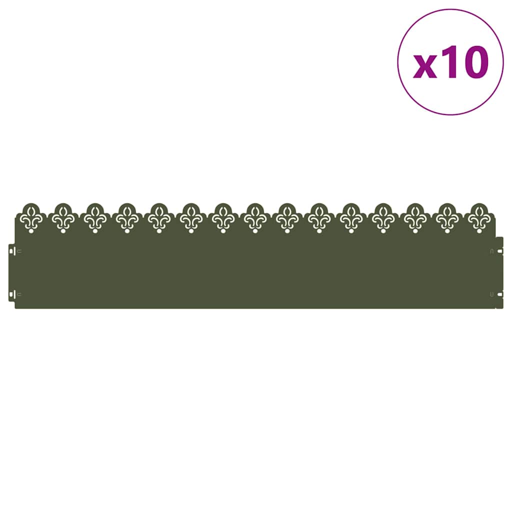 Lawn Edging 10 pcs Olive Green 103 x 0.05 x 22 cm Steel