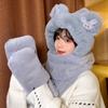 Scarf, Female Winter Bear with Hat, Korean Version of Cute Winter Integrated Thermal Gloves, Three Plush Scarves