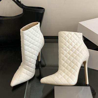 Модная обувь Liyke Осень Зима Женская Ручная Работа Швы Клетка Кожа Ботильоны До Щиколотки Сексуальный Острый Носок Вечеринка Выпускной Высокие Каблуки Черный Белый