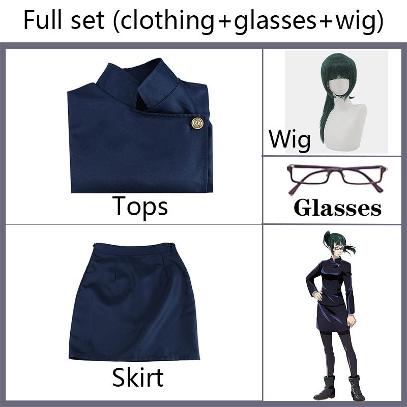 Аниме дзюдзюцу кайсен косплей костюм Маки Зенин парики верхняя юбка Зенин Маки очки Хэллоуин вечерние женская униформа