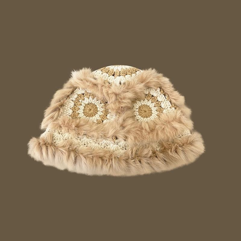 Ethnic Lion Dance Beanie Fluffy Rabbit Fur Chinese National Style Winter Warm Knit Hat