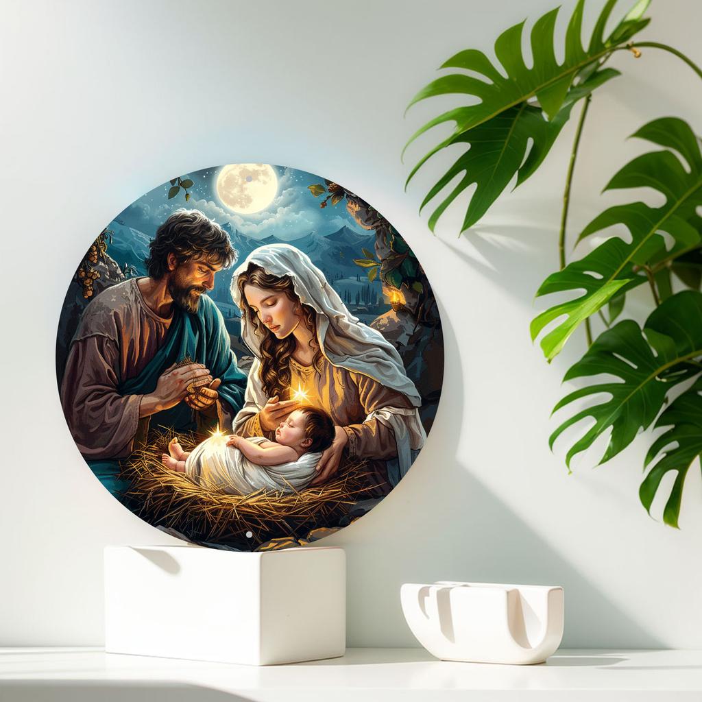 5 шт. Премиум 8x8 дюймов HD деревянный круглый деревянный знак с изображением рождественского вертепа, 2D плоская печать на стене, простая установка для дома, квартиры, ресторана