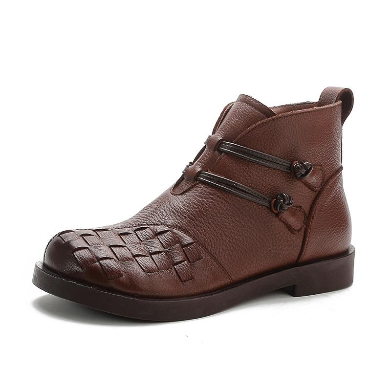Модные женские ботинки в стиле ретро из натуральной коровьей кожи, ботильоны ручной работы из плетения, роскошные дизайнерские брендовые ботинки осень-зима для женщин Botas Mujer
